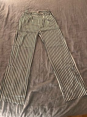 Silky Black & White Striped Wide Leg Trousers - Women